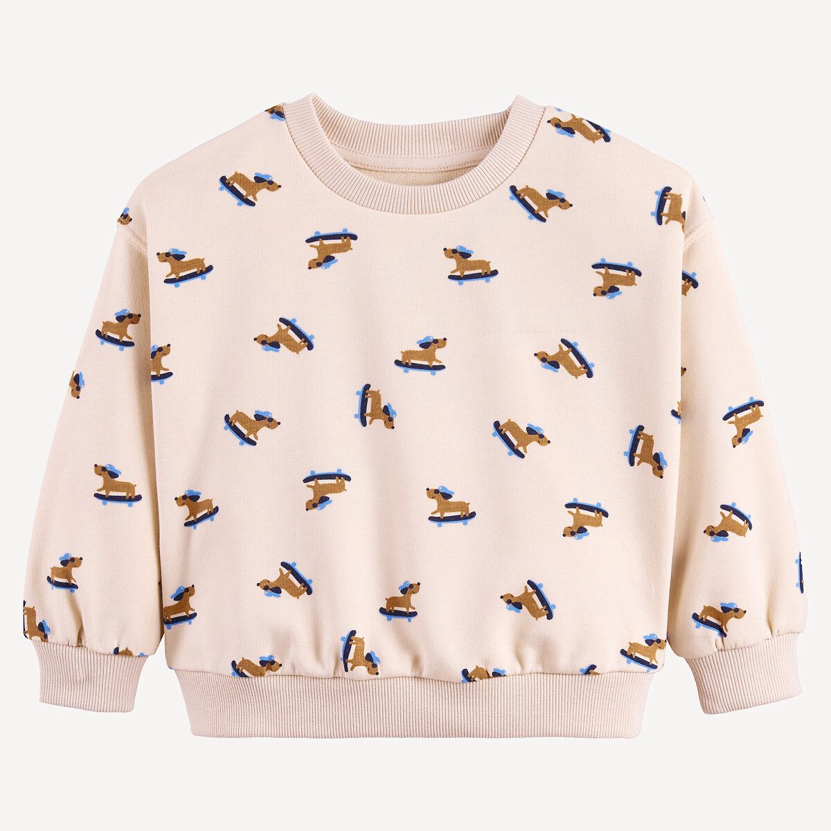 Φούτερ με στρογγυλή λαιμόκοψη και στάμπα σκύλους από φούτερ ύφασμα Μπεζ