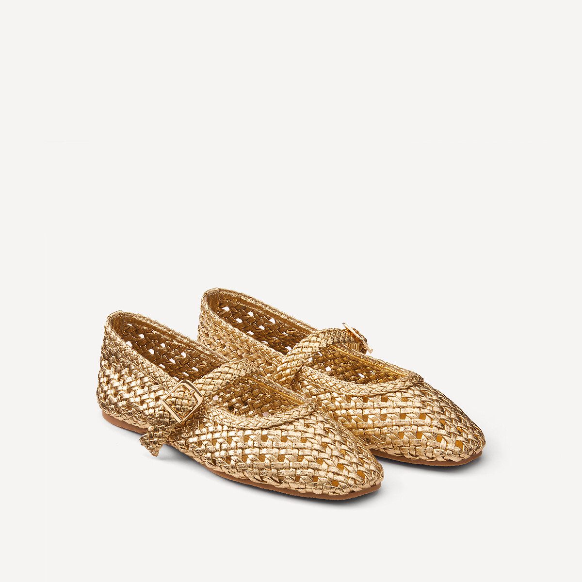 Μπαλαρίνες πλεκτές σε στυλ mary jane Χρυσο