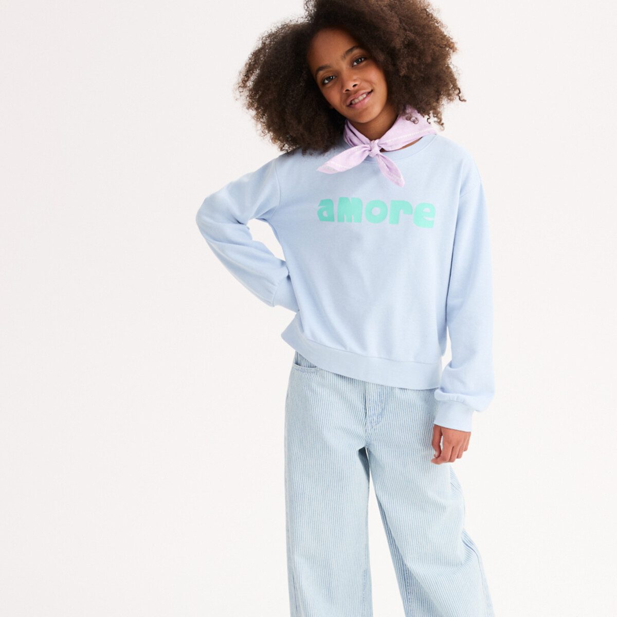 Φούτερ από φανέλα με στρογγυλή λαιμόκοψη και κείμενο Amore Μπλε