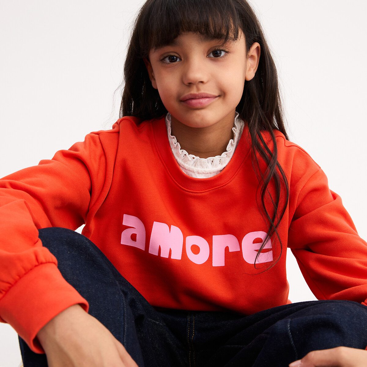 Φούτερ από φανέλα με στρογγυλή λαιμόκοψη και κείμενο Amore Κοκκινο