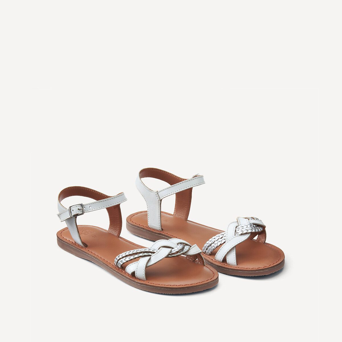 Χρυσαφί δερμάτινα πέδιλα σε σχέδιο πλεξίδα Λευκο