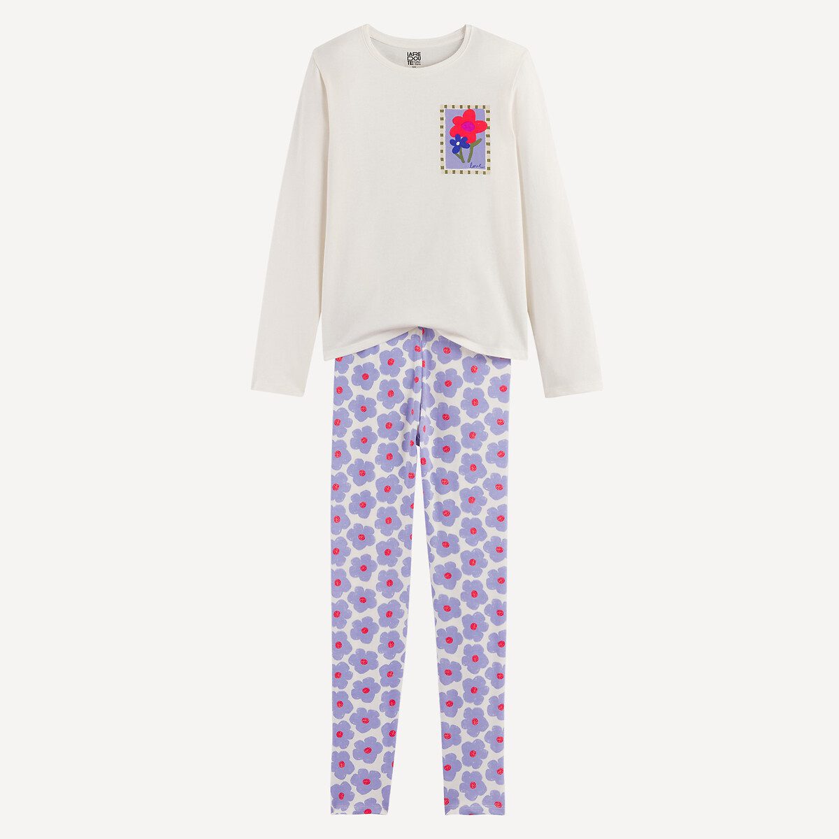 Βαμβακερή πιτζάμα με παντελόνι με φλοράλ σχέδιο Διαφορα Χρωματα