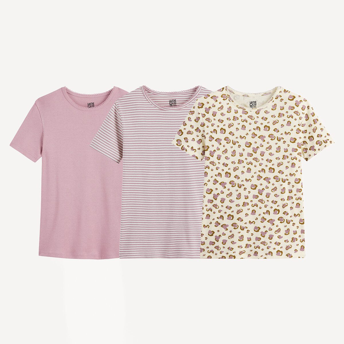 Σετ 3 κοντομάνικα φανελάκια Ροζ