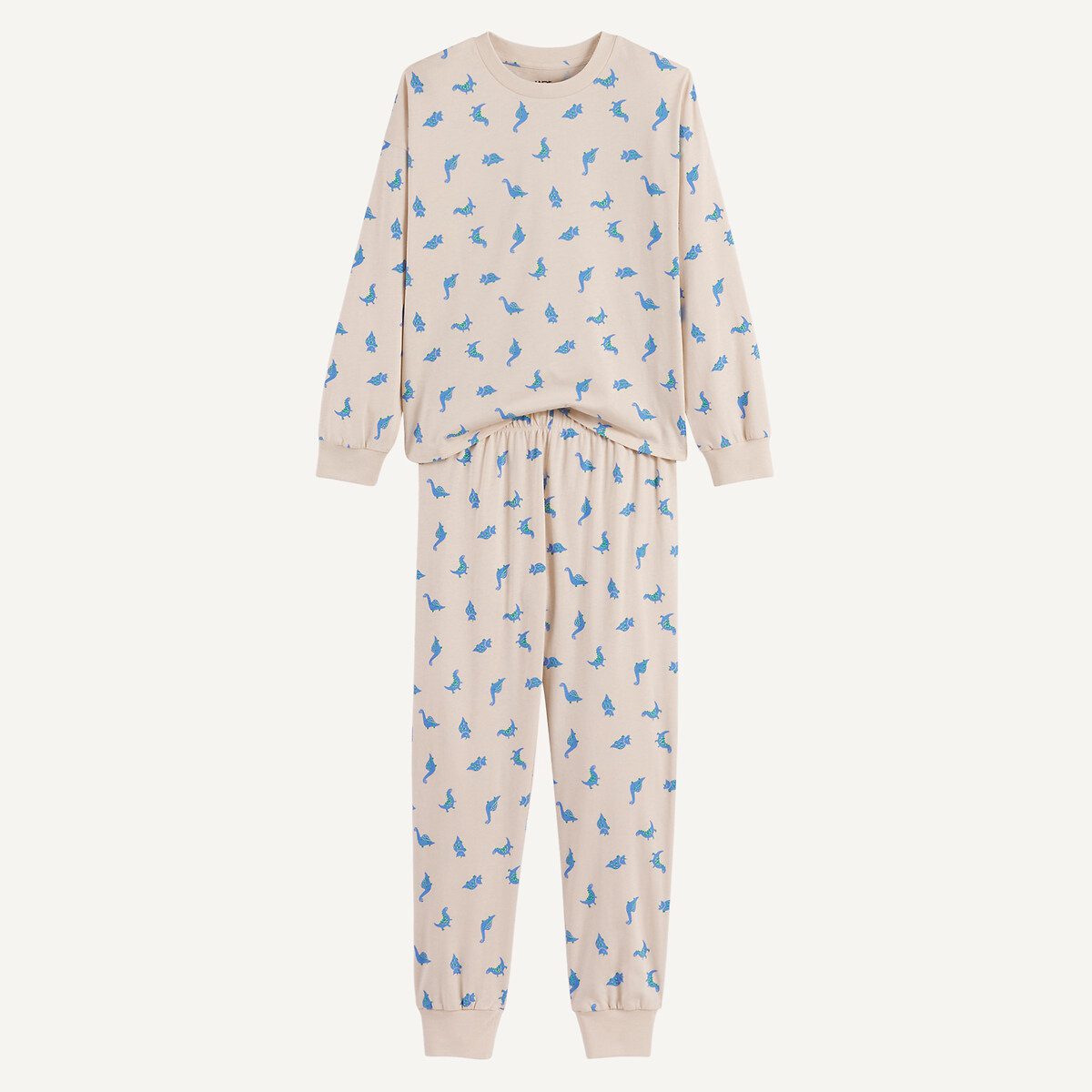 Πιτζάμες βαμβακερές με σχέδιο δεινόσαυρους Μπεζ