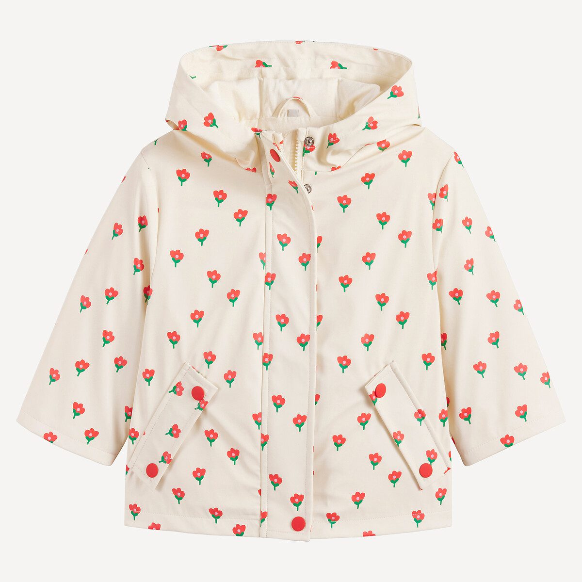 Αδιάβροχο με κουκούλα με λουλουδάτο μοτίβο Μπεζ