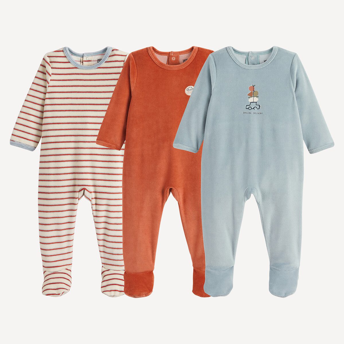 Σετ 3 ολόσωμες πιτζάμες από βελούδο Μπλε