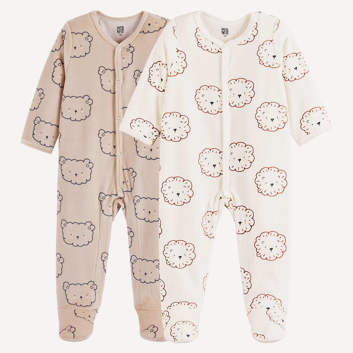 Σετ 2 βελουτέ πιτζάμες με σχέδιο αρκουδάκια Καφε