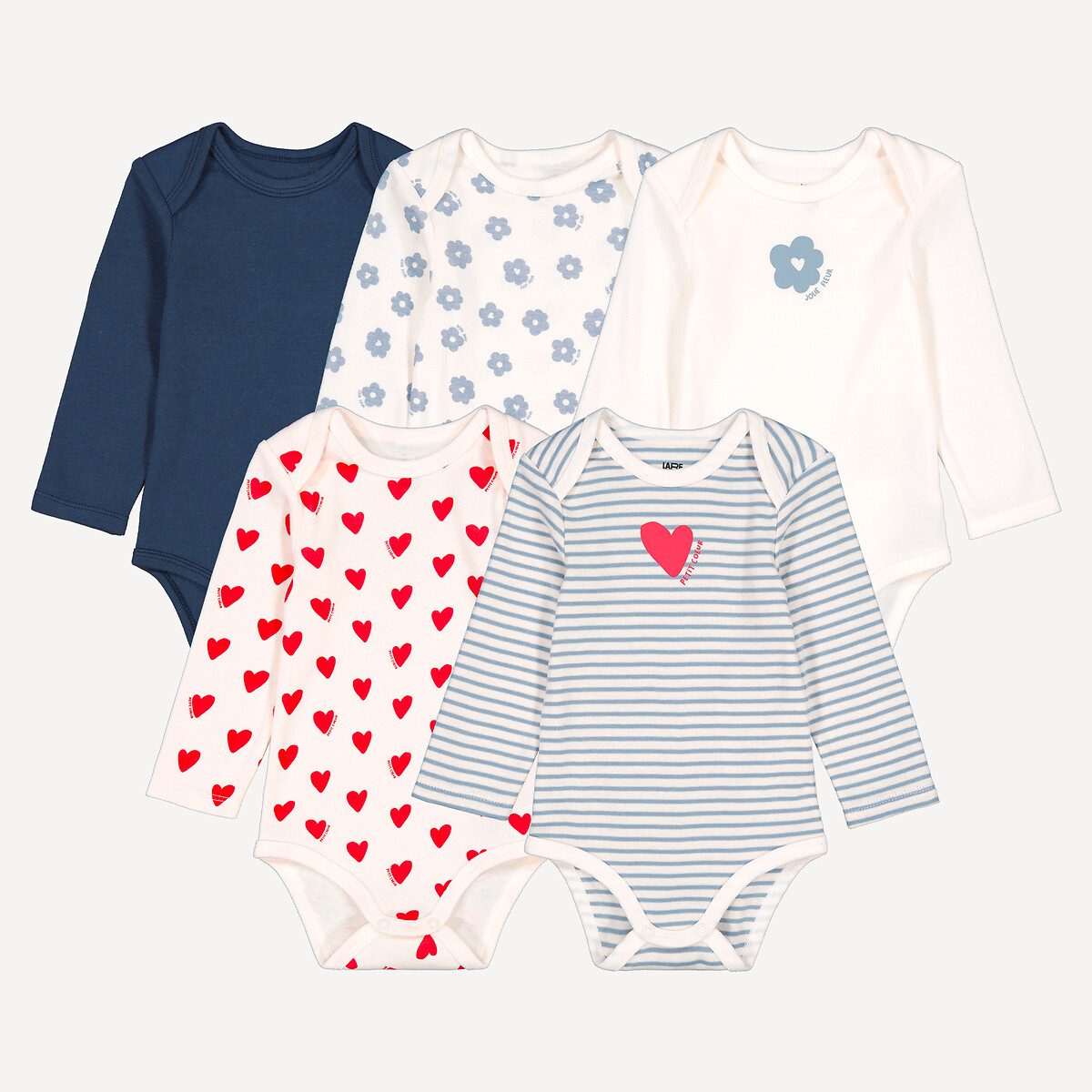 Σετ 5 κορμάκια με μακριά μανίκια και λαιμόκοψη τύπου φακέλου Διαφορα Χρωματα