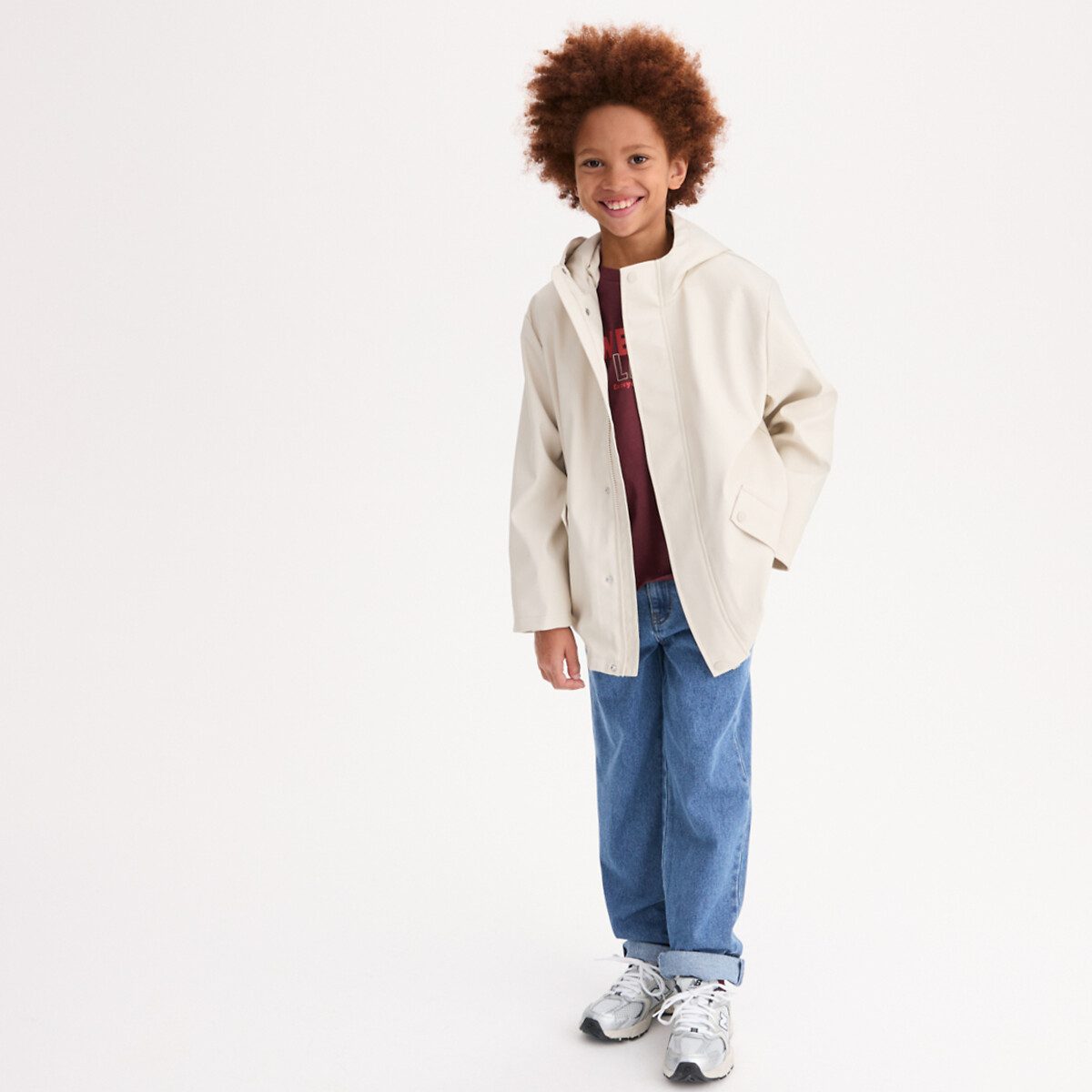 Αδιάβροχο με κουκούλα και επένδυση από ζέρσεϊ Μπεζ