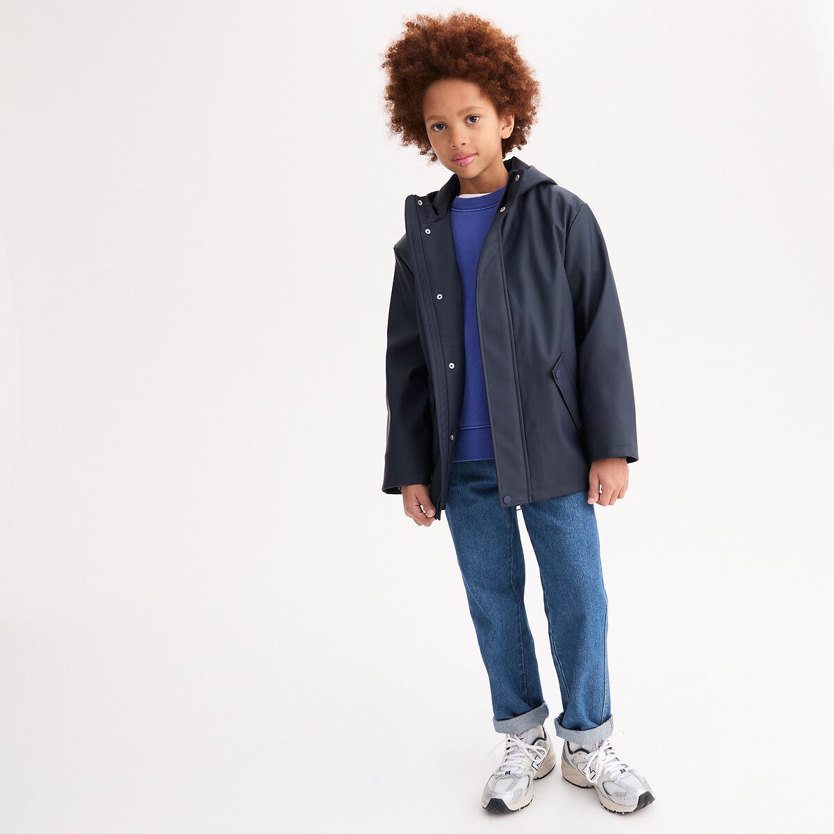 Αδιάβροχο με κουκούλα και επένδυση από ζέρσεϊ Μπλε