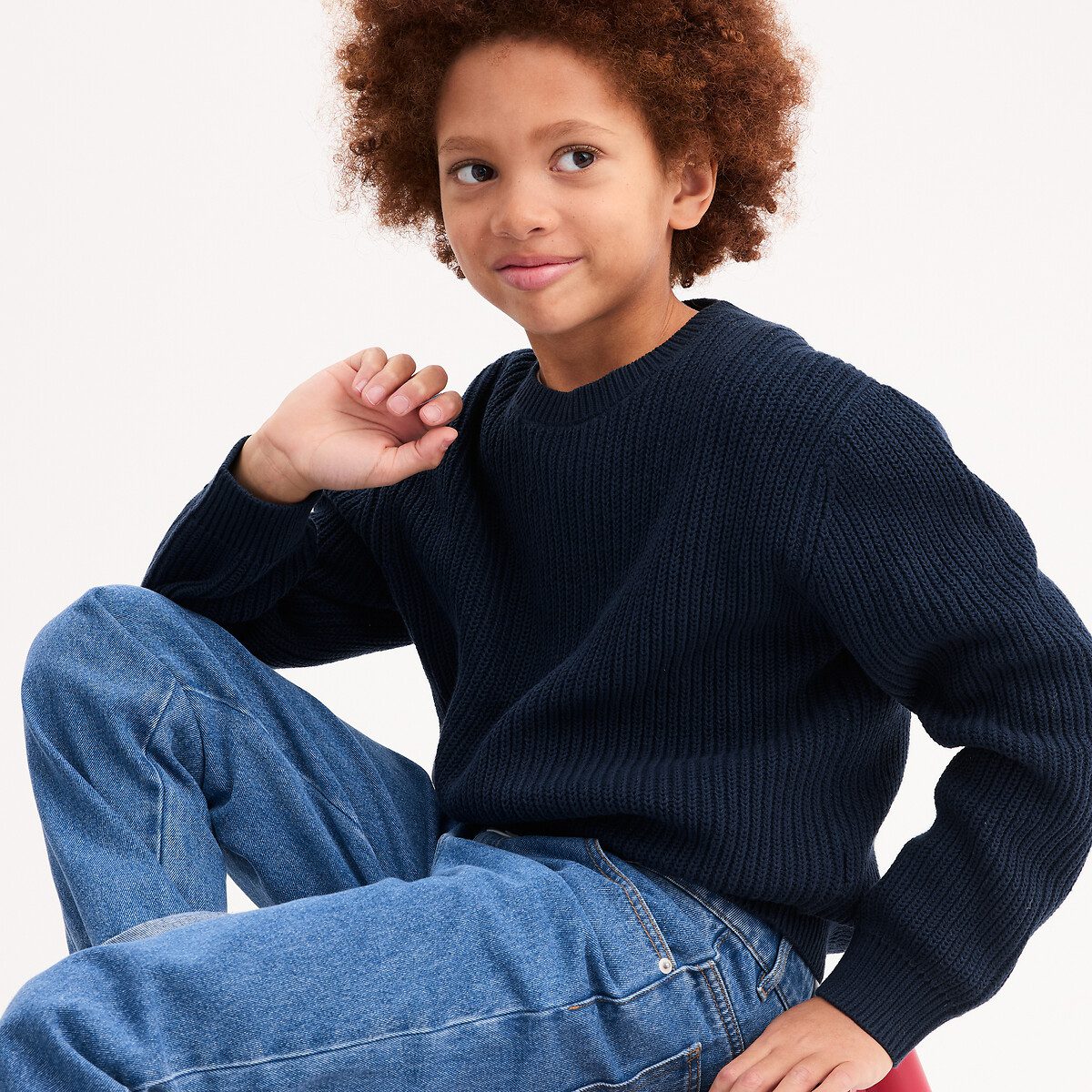 Πουλόβερ με στρογγυλή λαιμόκοψη από ριμπ πλεκτή ύφανση Μπλε