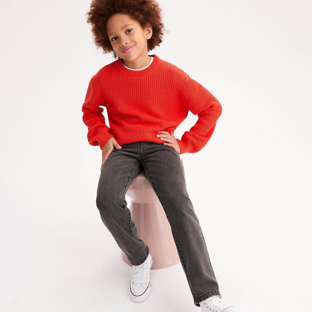 Πουλόβερ με στρογγυλή λαιμόκοψη από ριμπ πλεκτή ύφανση Κοκκινο