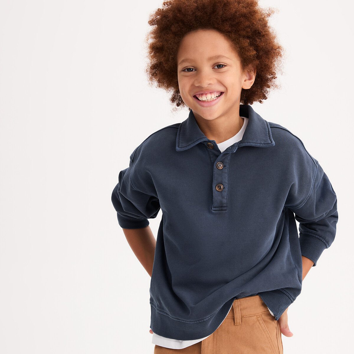 Φούτερ με γιακά polo από φλις Μπλε