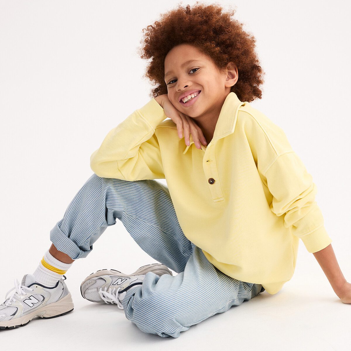 Φούτερ με γιακά polo από φλις Κιτρινο