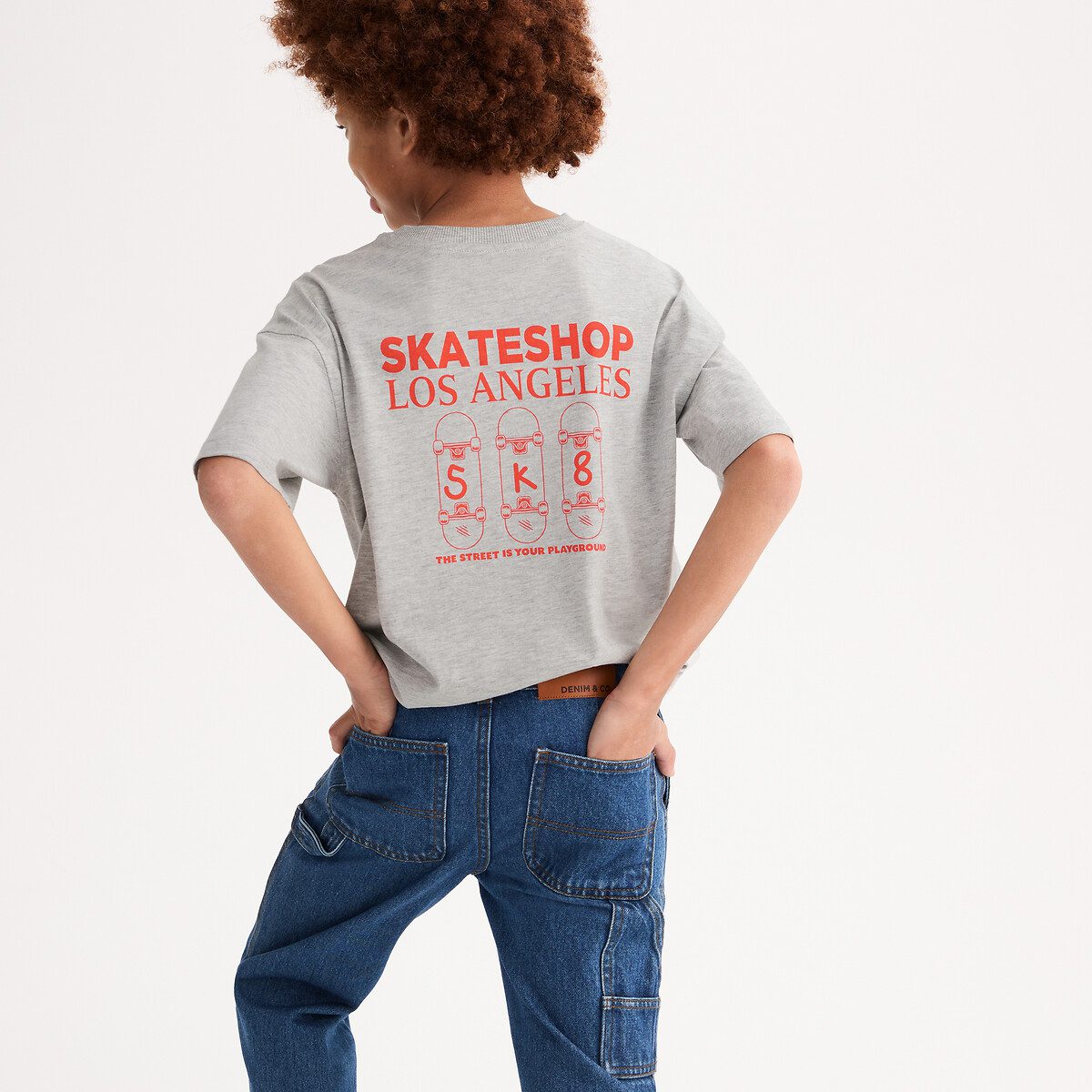 Φαρδύ t-shirt με μήνυμα Γκρι