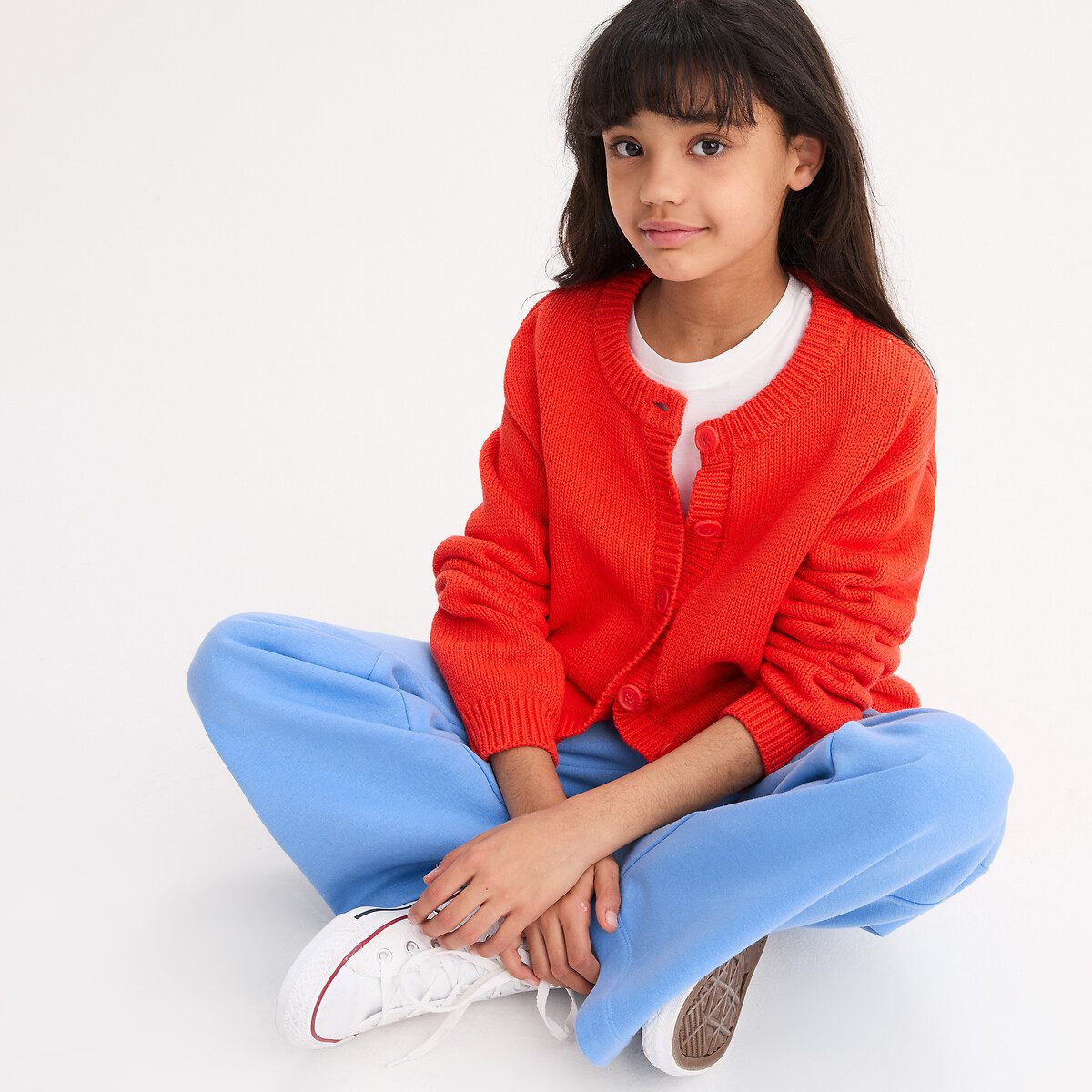 Ζακέτα με στρογγυλή λαιμόκοψη από χοντρή βαμβακερή πλέξη Κοκκινο