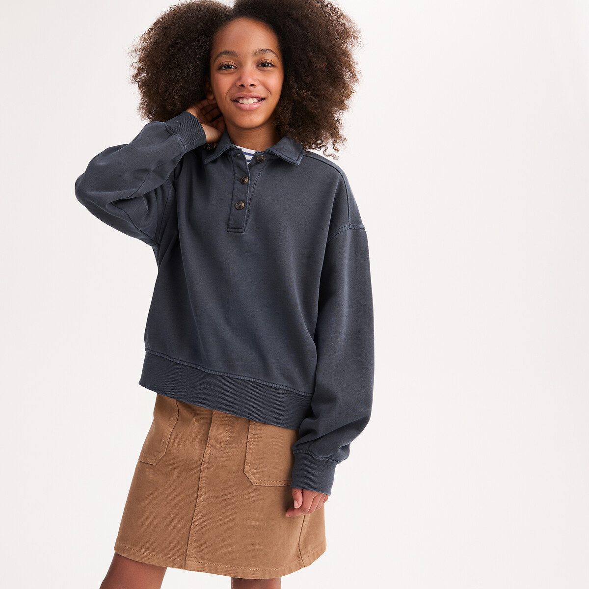 Ελαφρύ φούτερ με γιακά πόλο Μπλε