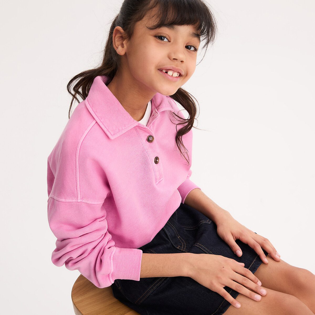 Ελαφρύ φούτερ με γιακά πόλο Ροζ