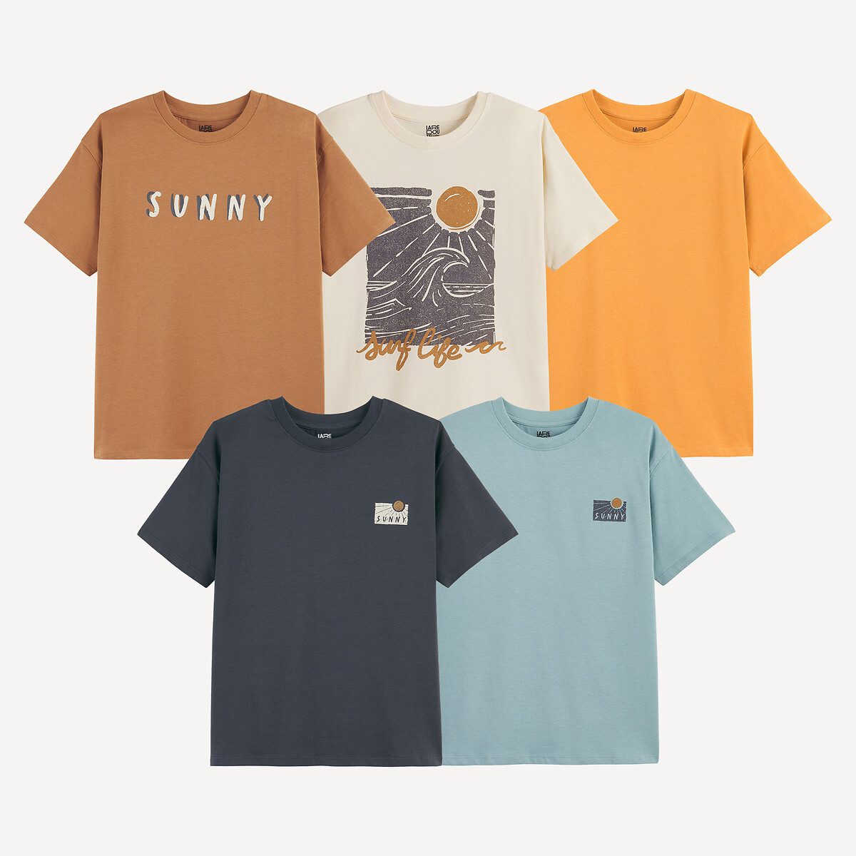 Σετ 5 εμπριμέ T-Shirts με στρογγυλή λαιμόκοψη και κοντά μανίκια Διαφορα Χρωματα