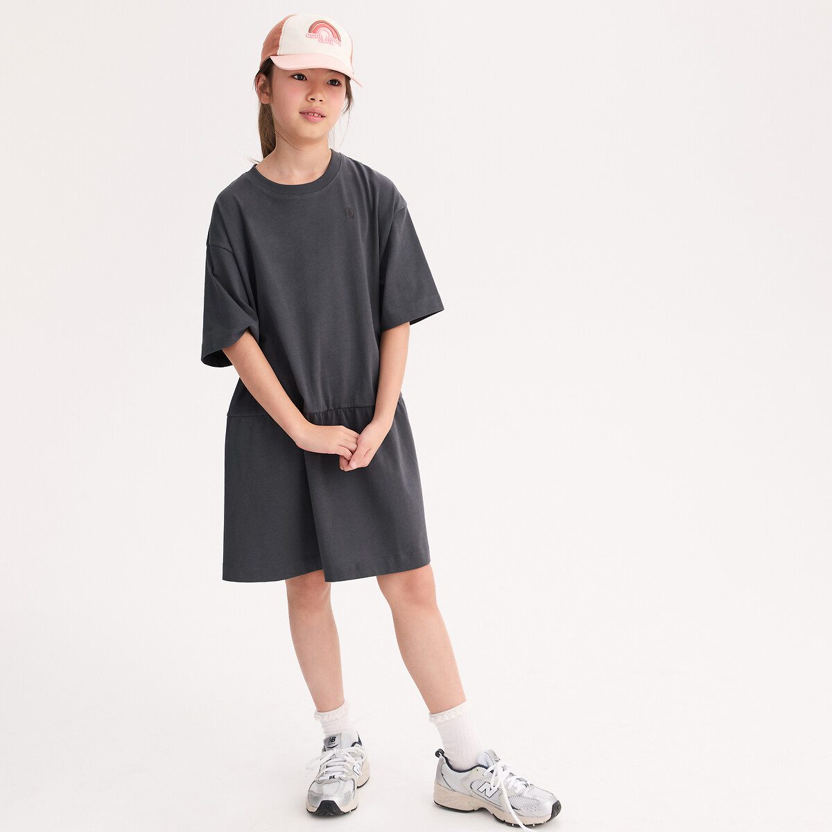 Φόρεμα με κοντά μανίκια από βαμβακερό ζέρσεϊ Γκρι