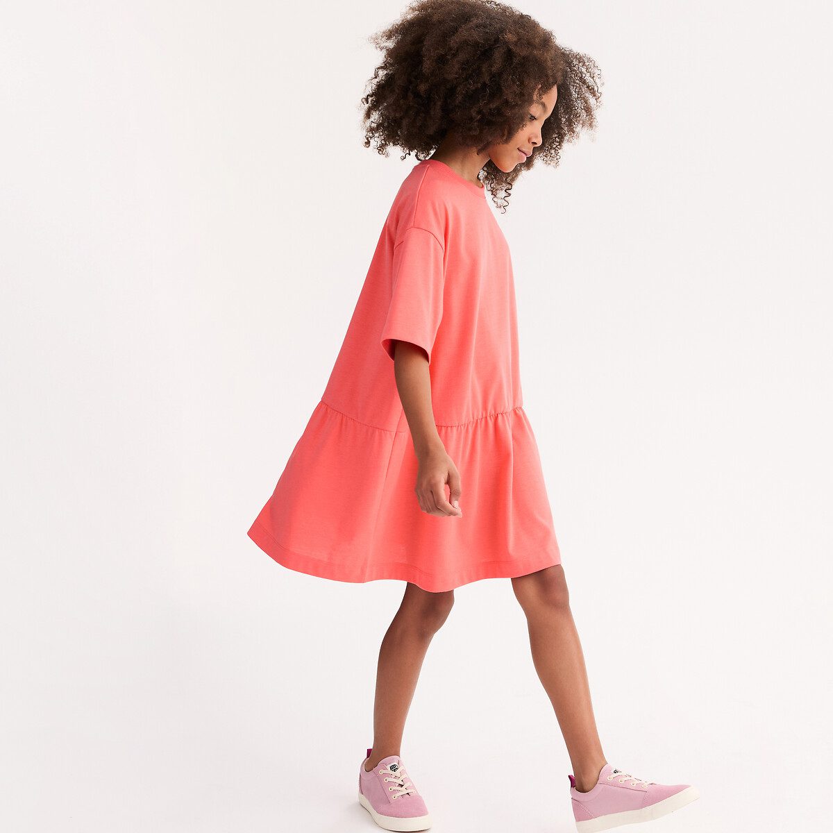 Φόρεμα με κοντά μανίκια από βαμβακερό ζέρσεϊ Ροζ