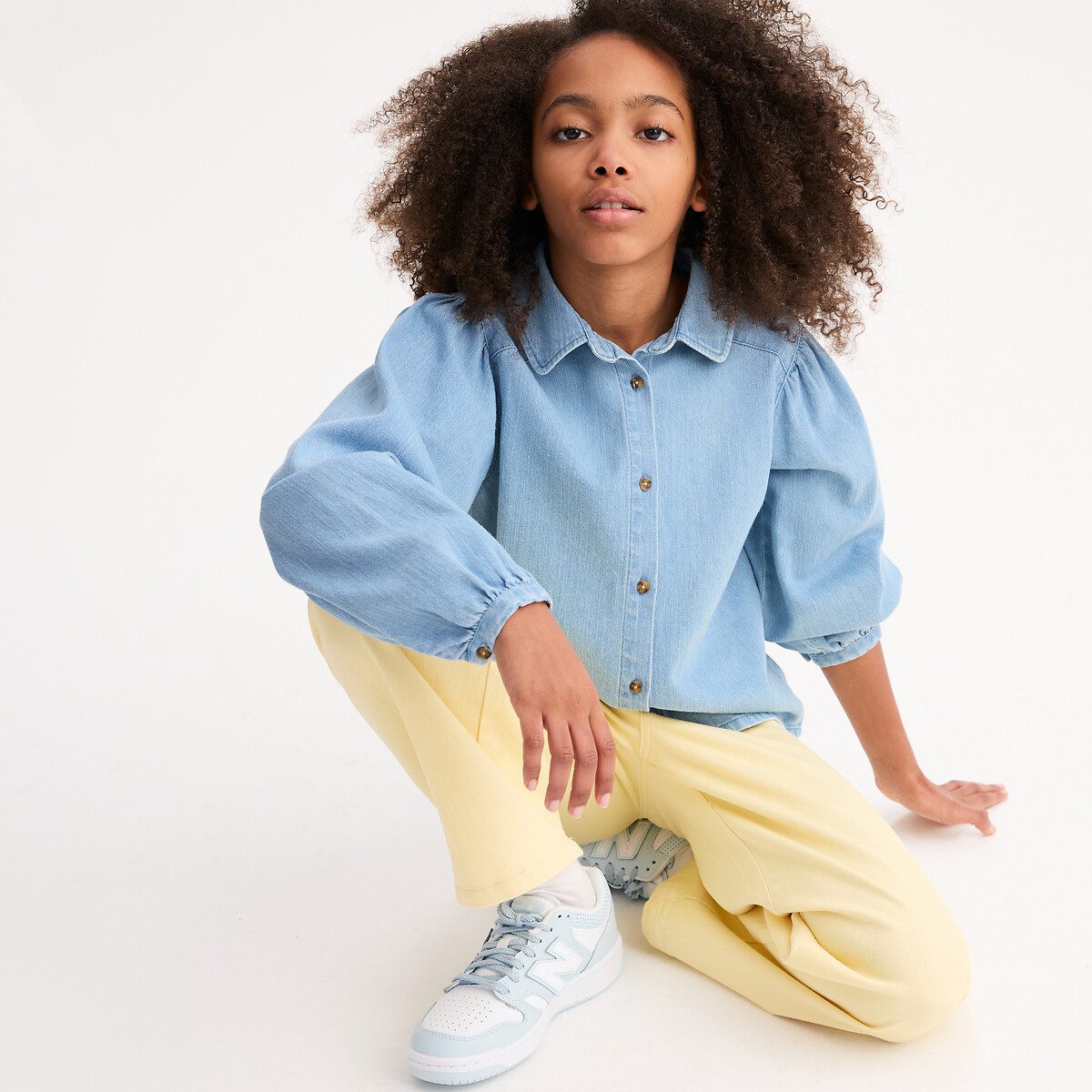 Μπλούζα με μακριά μανίκια από denim Μπλε