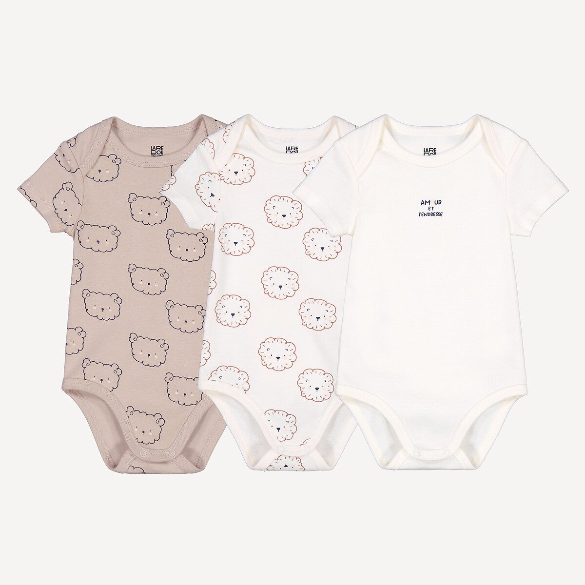 Σετ 3 κοντομάνικα κορμάκια με λαιμόκοψη τύπου φακέλου Καφε