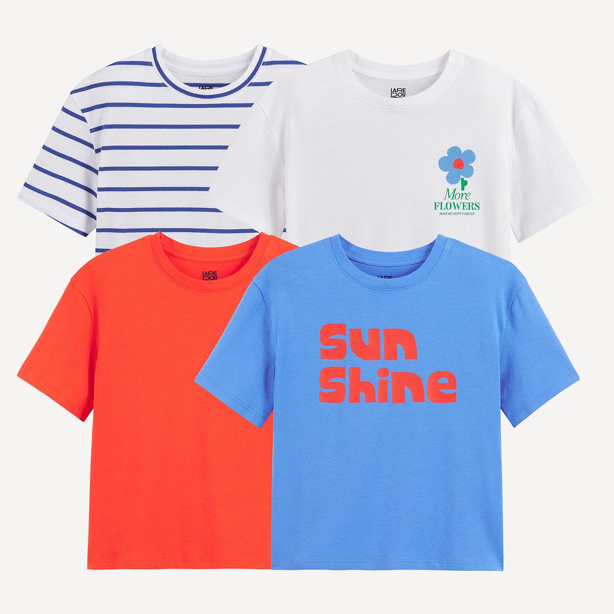 Σετ 4 κοντομάνικα μπλουζάκια με στρογγυλή λαιμόκοψη Κοκκινο