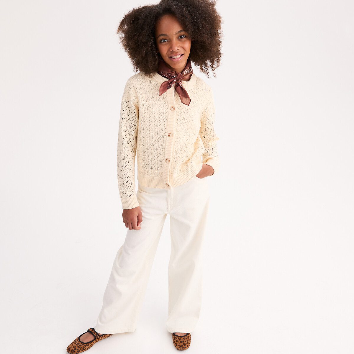 Πλεκτή ζακέτα με διάτρητο σχέδιο Μπεζ