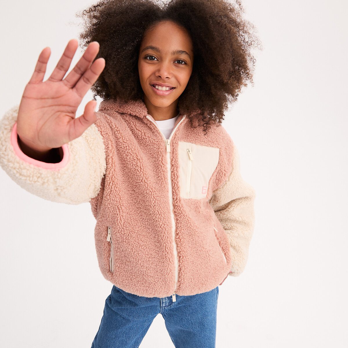 Παλτό με κουκούλα από σερπά Ροζ