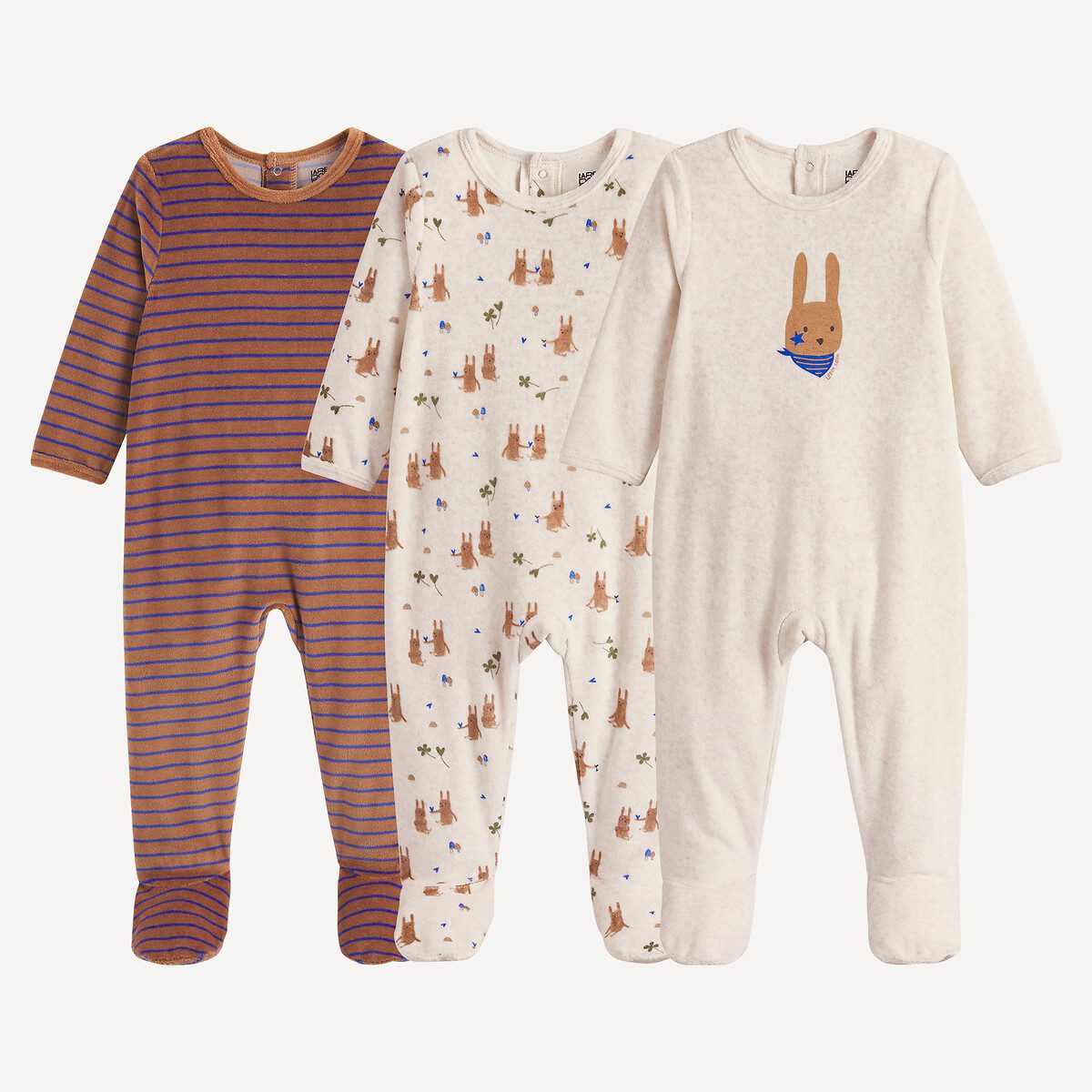 Σετ 3 ολόσωμες πιτζάμες βελουτέ Διαφορα Χρωματα