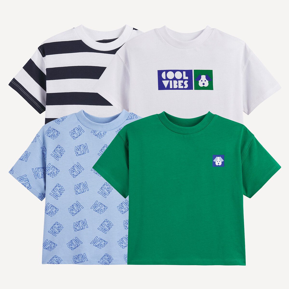 Σετ 4 κοντομάνικα μπλουζάκια με στρογγυλή λαιμόκοψη Πρασινο