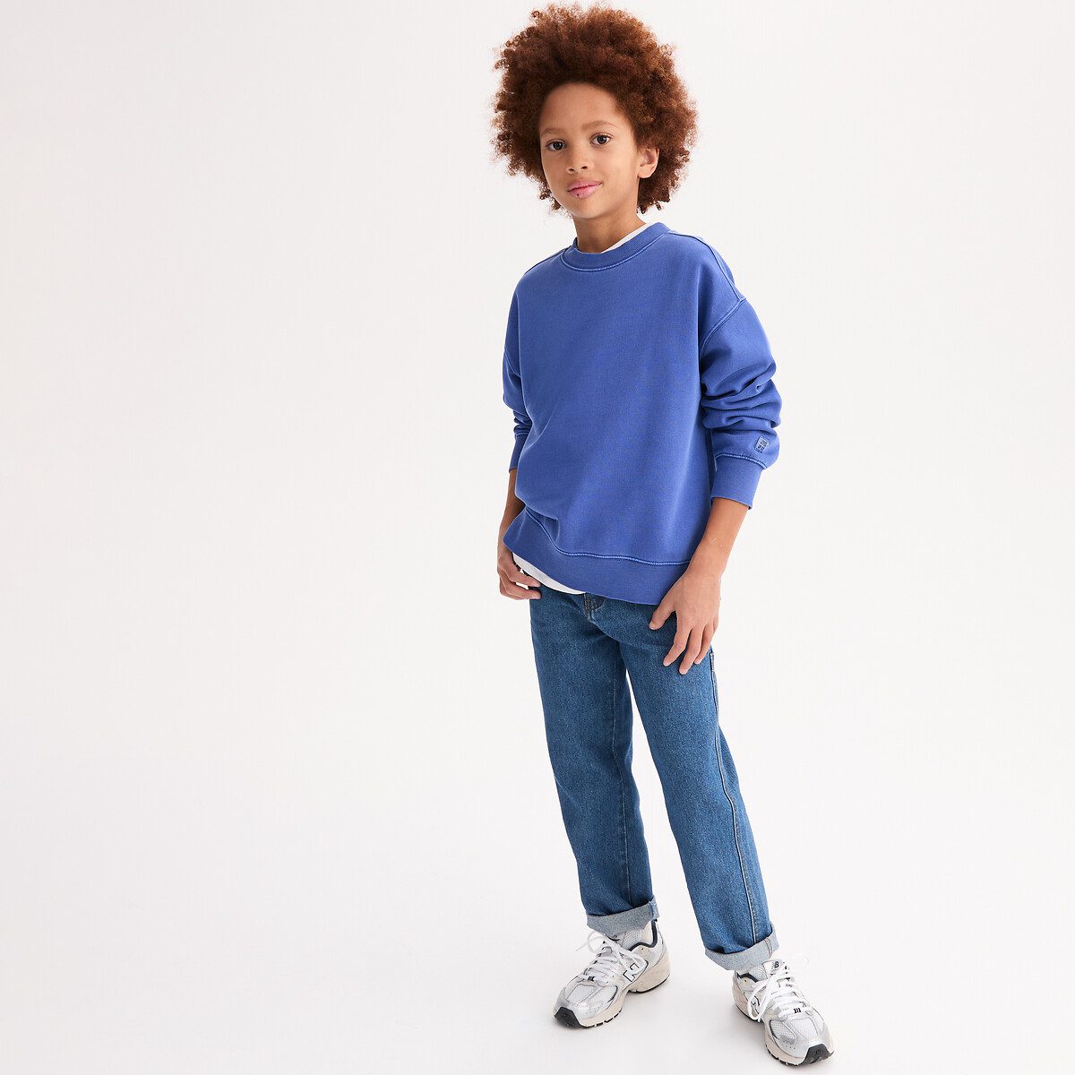 Φούτερ με στρογγυλή λαιμόκοψη από μαλακό ύφασμα με washed όψη Μπλε