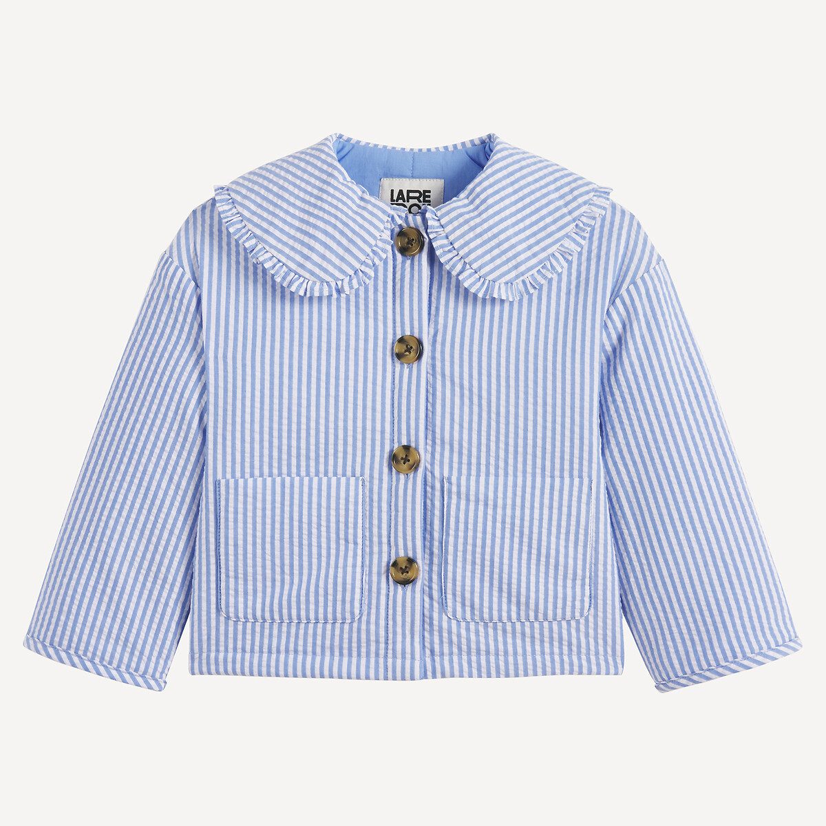 Ριγέ σακάκι με βολάν γιακά τύπου Claudine Μπλε