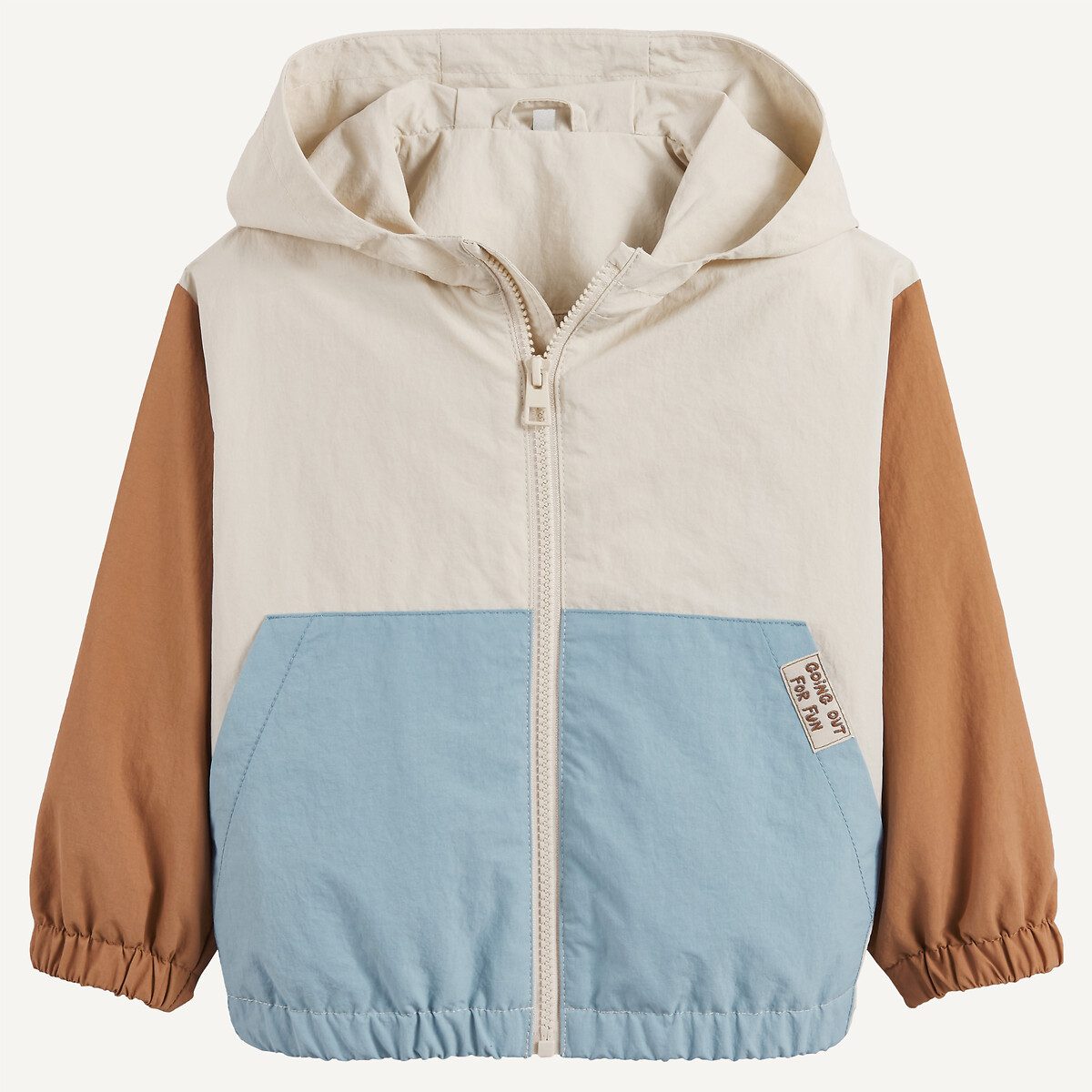 Αντιανεμικό μπουφάν με κουκούλα σε χρωματικό μπλοκ Μπλε