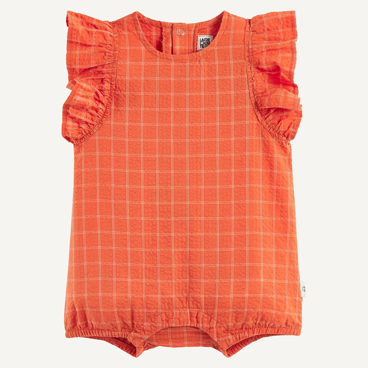 Ολόσωμο σορτς με καρό μοτίβο και μανίκια με βολάν Καφε