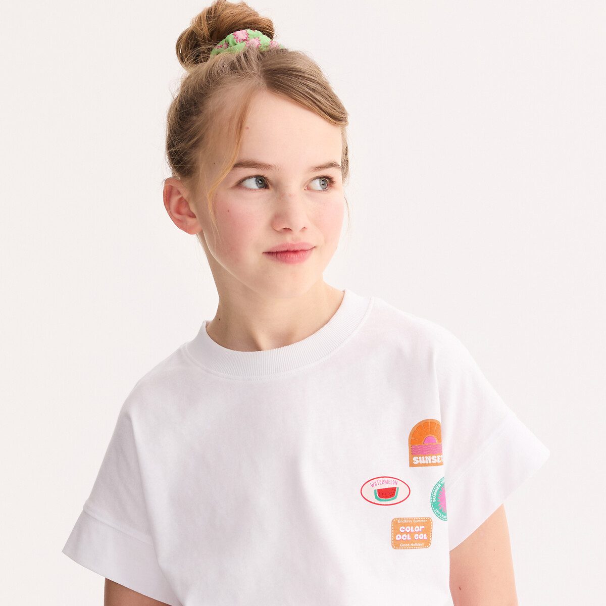 Μπλουζάκι με στάμπα patchwork Λευκο