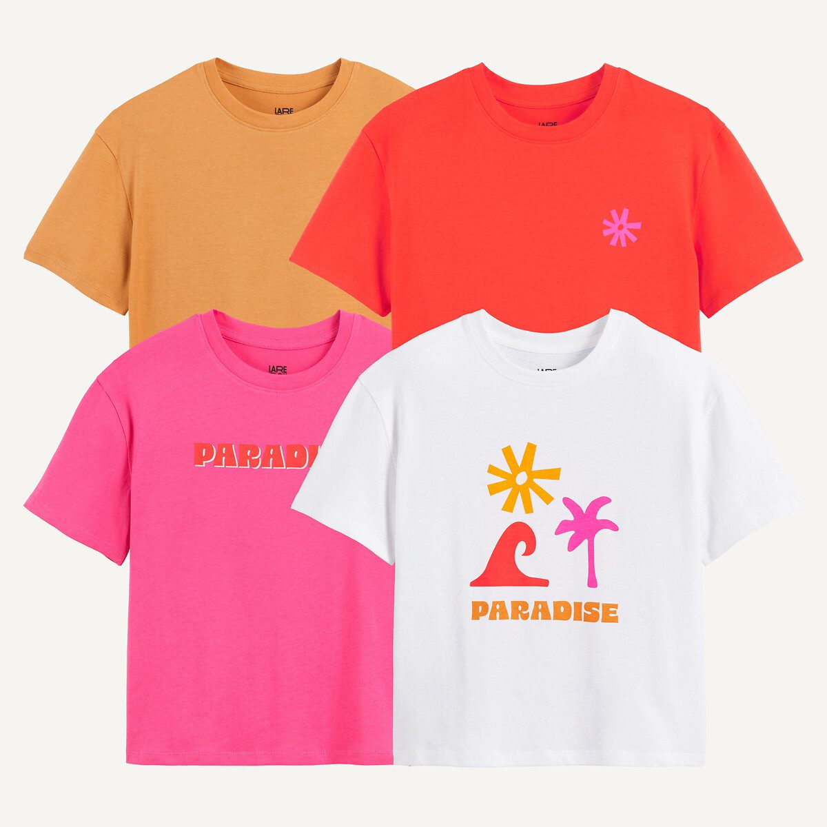 Σετ 4 κοντομάνικα μπλουζάκια με στρογγυλή λαιμόκοψη Λευκο