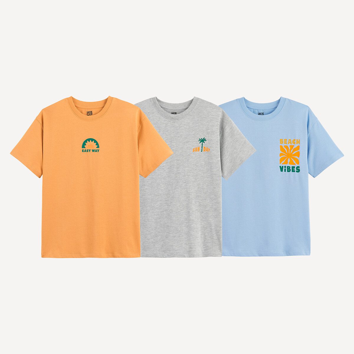 Σετ 3 κοντομάνικα μπλουζάκια με στρογγυλή λαιμόκοψη και στάμπα στο στήθος Διαφορα Χρωματα