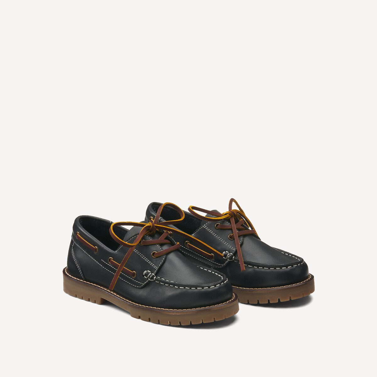 Μοκασίνια boat με τρακτερωτή σόλα από δέρμα Μπλε