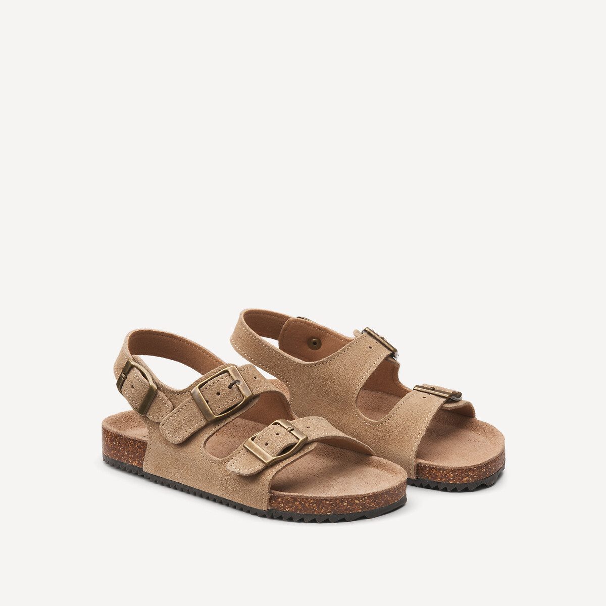 Δερμάτινα σανδάλια με διπλό λουρί Μπεζ