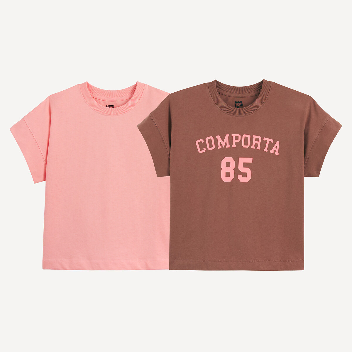 Σετ 2 κοντομάνικα μπλουζάκια με στρογγυλή λαιμόκοψη Καφε