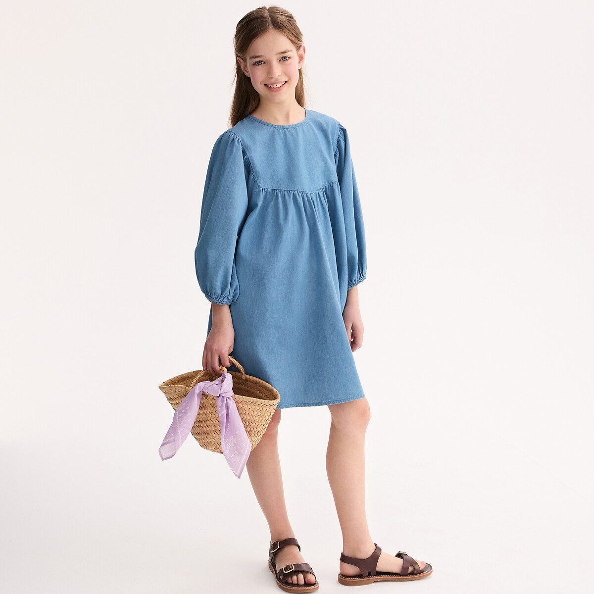 Φόρεμα με 3 4 μανίκια από ελαφρύ τζιν Μπλε