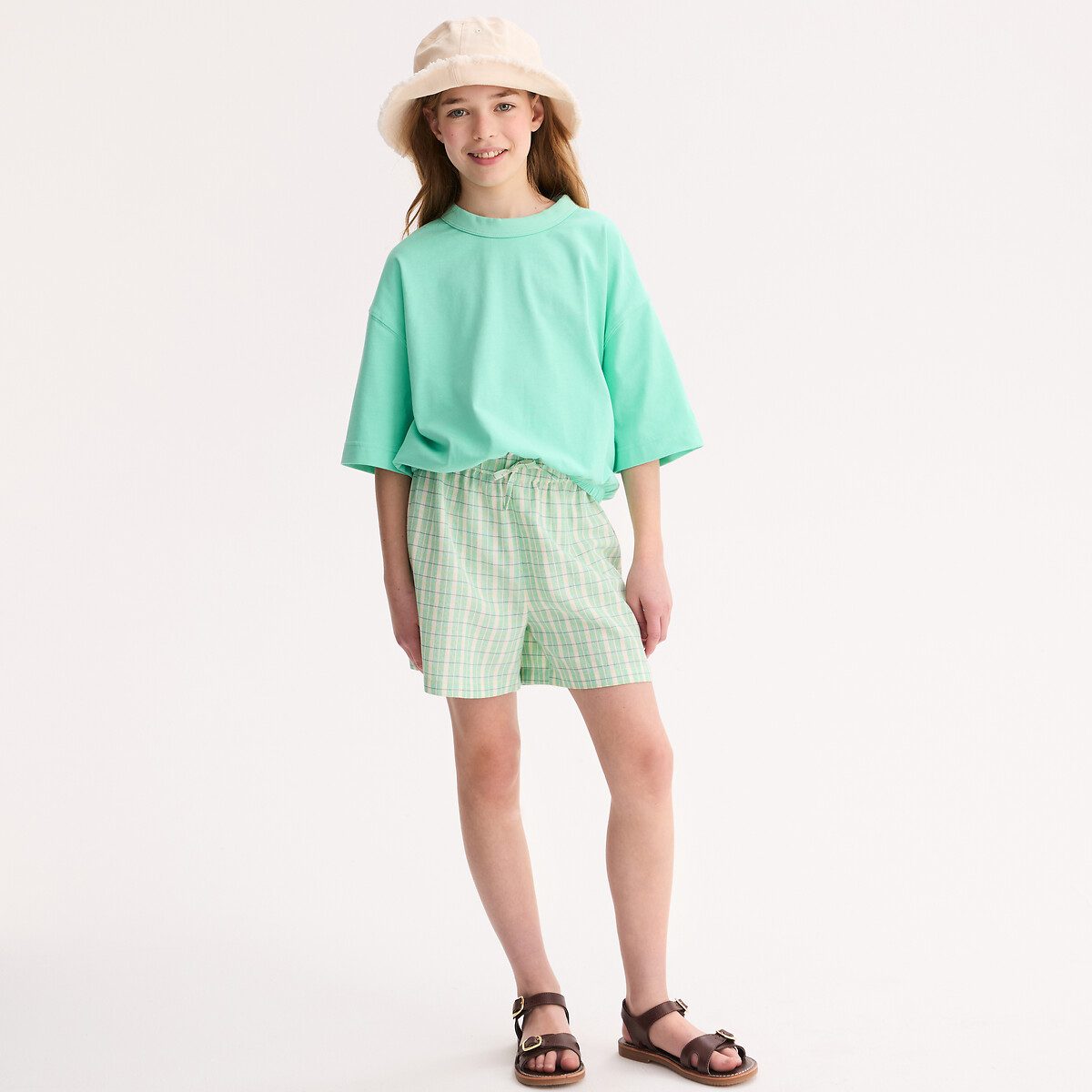 Κοντό σορτς με καρό μοτίβο Πρασινο