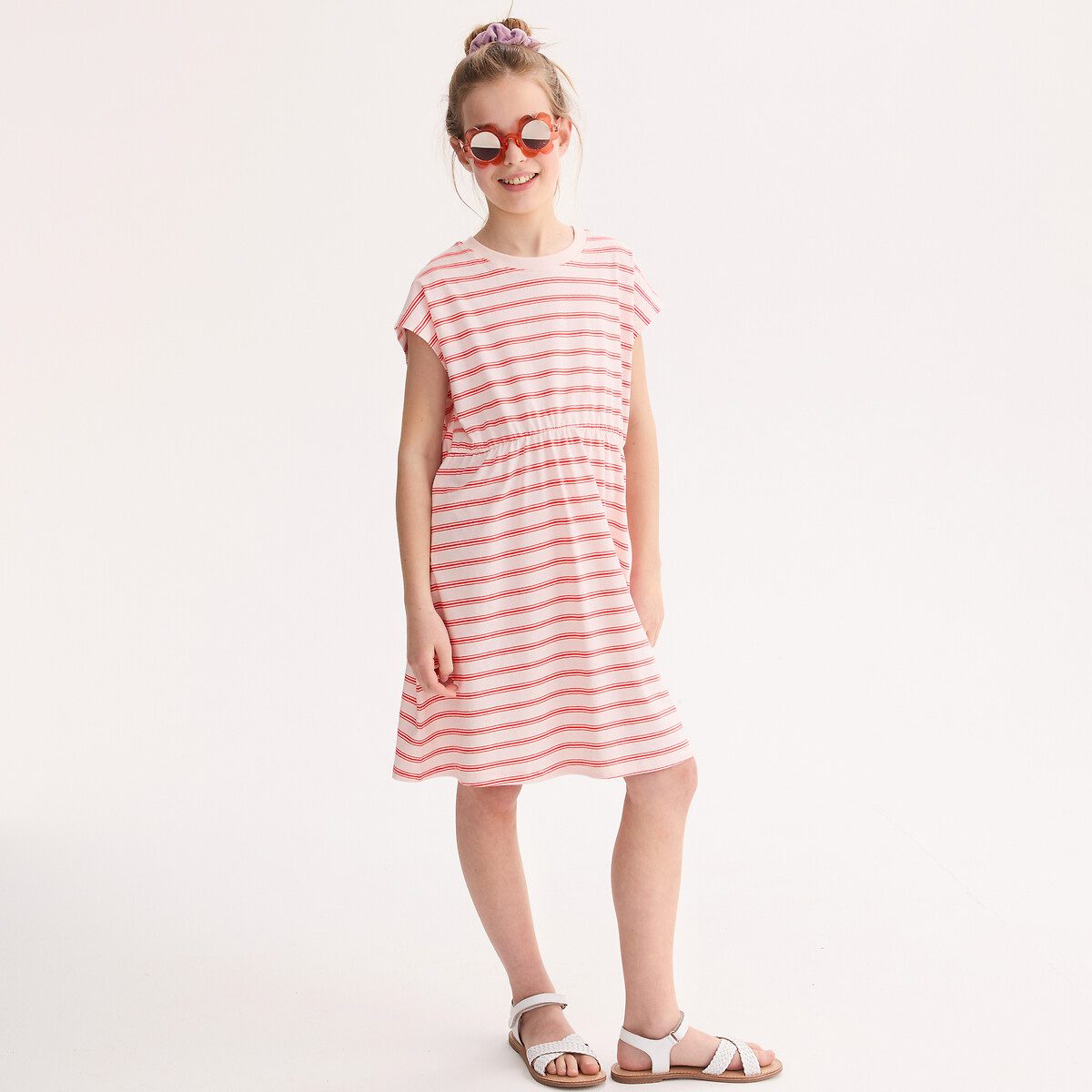 Αμάνικο ριγέ φόρεμα από ζέρσεϊ Ροζ