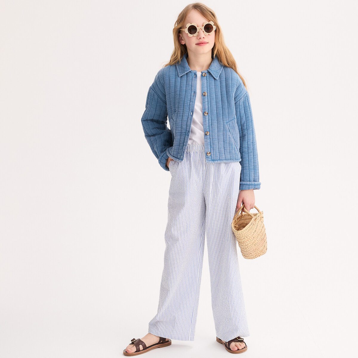 Παντελόνι φαρδύ με λάστιχο στη μέση και ριγέ σχέδιο Μπλε