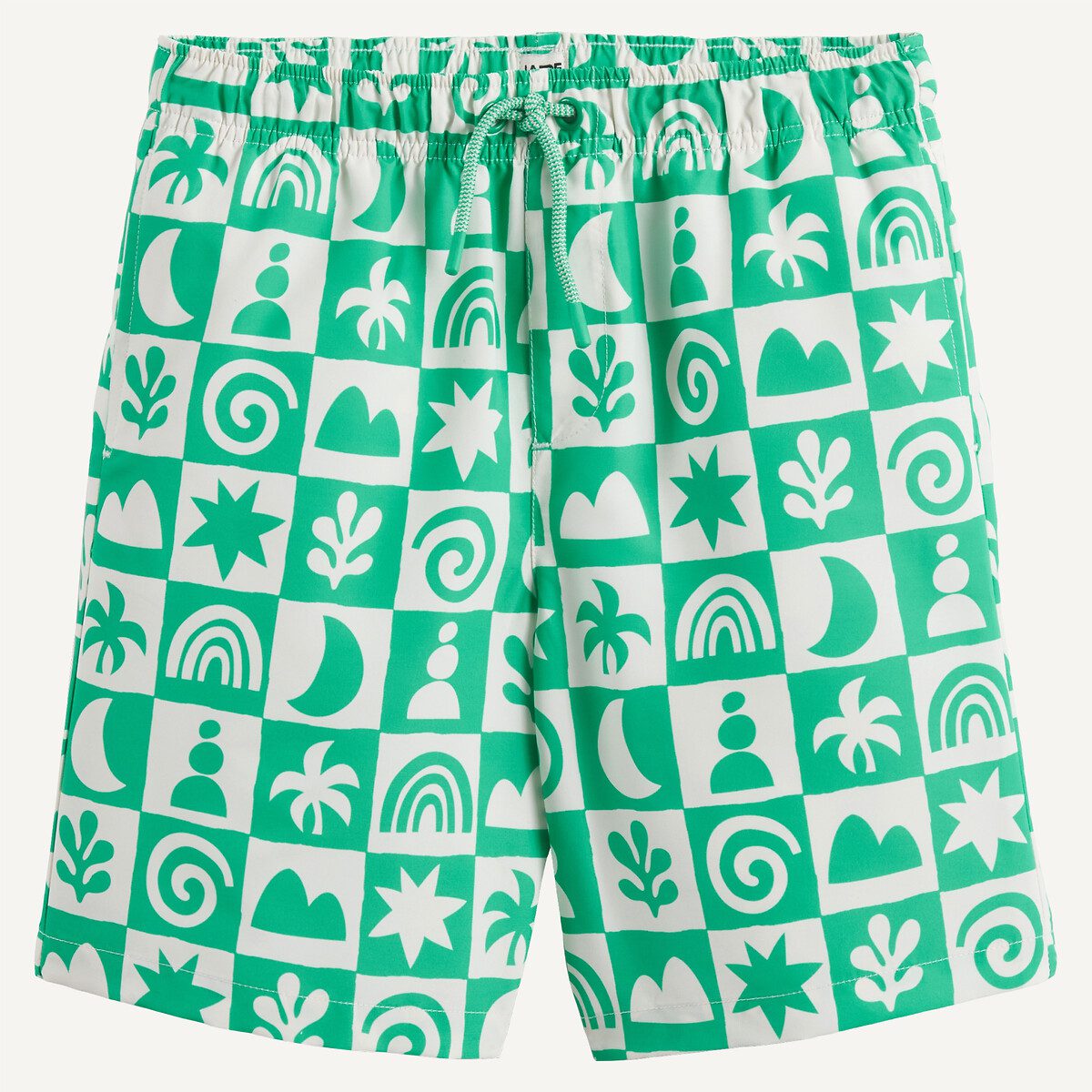 Μαγιό σορτς με καρό και γραφικά μοτίβα Πρασινο