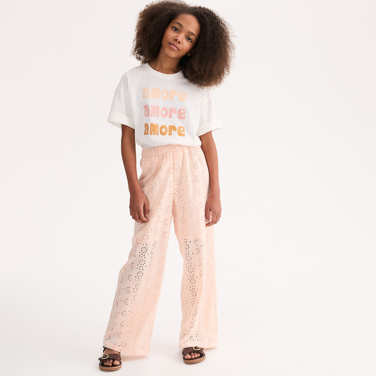 Παντελόνι με αγγλική δαντέλα Ροζ