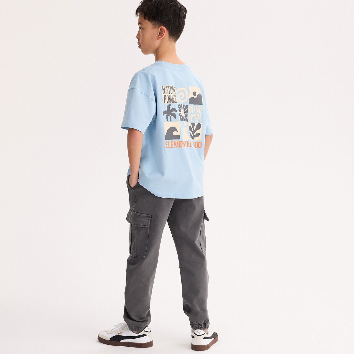 Oversized T-shirt με στρογγυλή λαιμόκοψη και κοντά μανίκια Μπλε