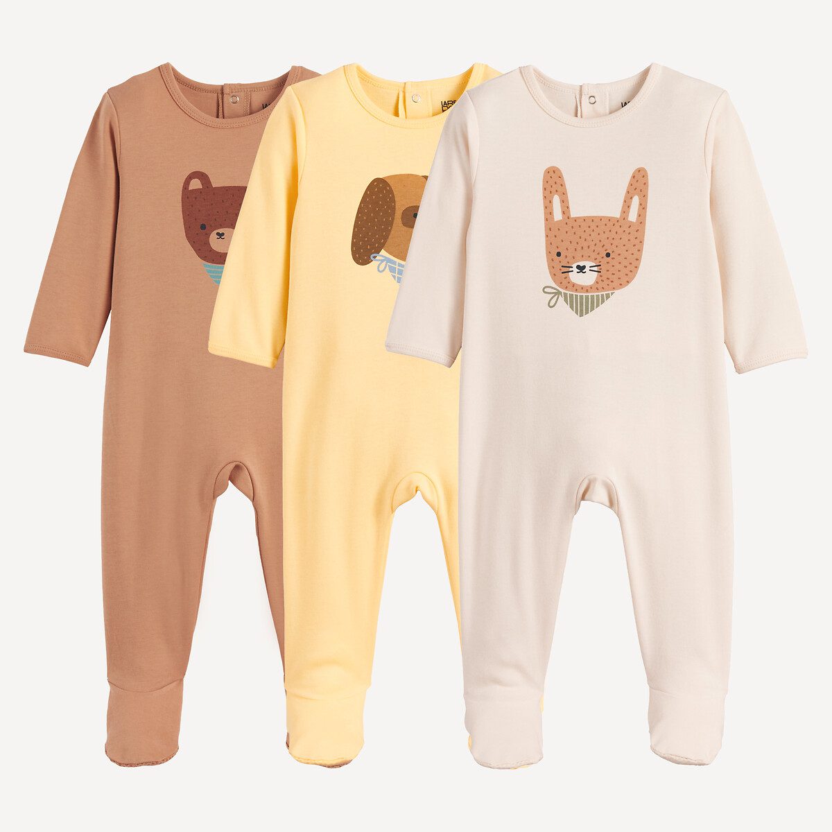 Σετ 3 ολόσωμες πιτζάμες από βαμβάκι με ζωάκια Διαφορα Χρωματα